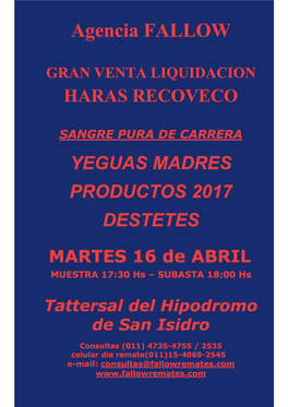 Gran Venta FALLOW LIQUIDACION HARAS RECOVECO