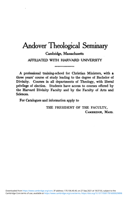 Andover Theological Seminary Cambridge, Massachusetts AFFILIATED with HARVARD UNIVERSITY