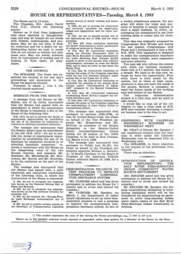 HOUSE OR REPRESENTATIVES-Tuesday, March 8, 1988 the House Met at 12 Noon