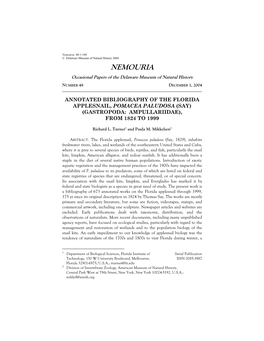 Nemouria 48:1-188 © Delaware Museum of Natural History 2004 NEMOURIA Occasional Papers of the Delaware Museum of Natural History