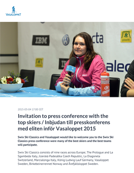 Invitation to Press Conference with the Top Skiers / Inbjudan Till Presskonferens Med Eliten Inför Vasaloppet 2015