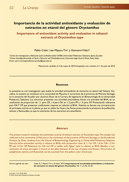 Importancia De La Actividad Antioxidante Y Evaluación De Extractos En Etanol Del Género Oryctanthus