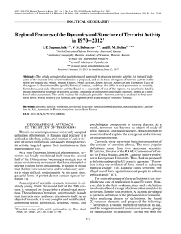 Regional Features of the Dynamics and Structure of Terrorist Activity in 1970–20121 I