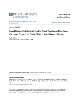 Fossil Marine Vertebrates from the Codell Sandstone Member of the Upper Cretaceous Carlile Shale in Jewell County, Kansas