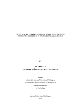 Te Pītau O Te Tuakiri: Affirming Māori Identities and Promoting Wellbeing in State Secondary Schools