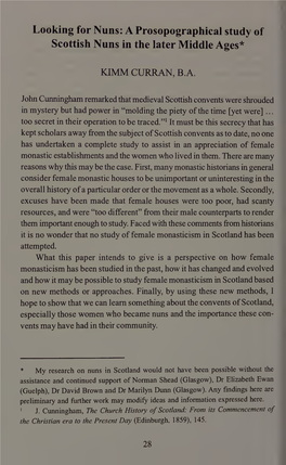 Looking for Nuns: a Prosopographical Study of Scottish Nuns in the Later Middle Ages*