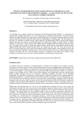 Utility of High Resolution Satellite Data for Digital Sub- Divisions of Field Measurement Books - a Case Study of Selected Villages in Andhra Pradesh