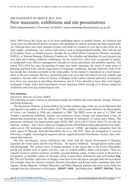 New Museums, Exhibitions and Site Presentations Maria Stamatopoulou | University of Oxford | Maria.Stamatopoulou@Classics.Ox.Ac.Uk