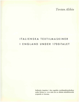 Italienska Textilmaskiner I England Under 1700-Talet