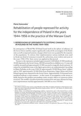 Rehabilitation of People Repressed for Activity for the Independence of Poland in the Years 1944–1956 in the Practice of the Warsaw Court