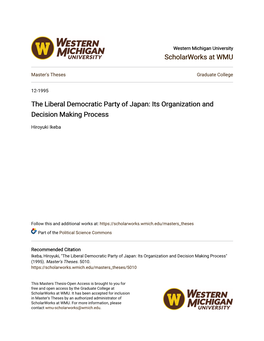 The Liberal Democratic Party of Japan: Its Organization and Decision Making Process