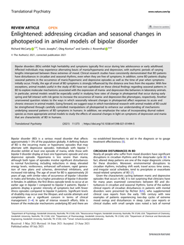 Enlightened: Addressing Circadian and Seasonal Changes in Photoperiod in Animal Models of Bipolar Disorder