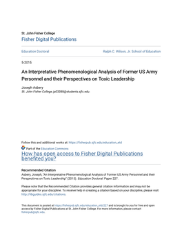 An Interpretative Phenomenological Analysis of Former US Army Personnel and Their Perspectives on Toxic Leadership