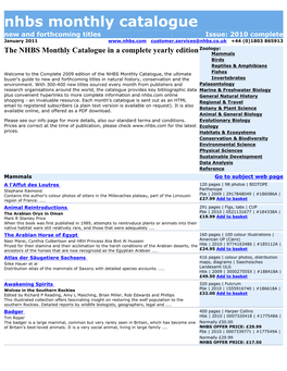 Nhbs Monthly Catalogue New and Forthcoming Titles Issue: 2010 Complete January 2011 Customer.Services@Nhbs.Co.Uk +44 (0)1803 865913
