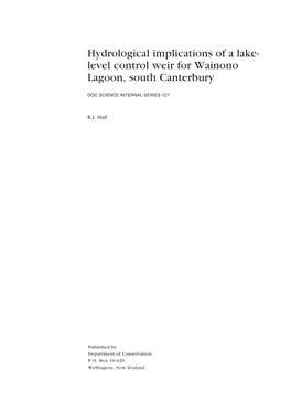 Hydrological Implications of a Lake-Level Control Weir for Wainono Lagoon, South Canterbury