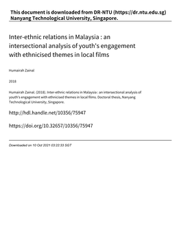 Inter‑Ethnic Relations in Malaysia : an Intersectional Analysis of Youth's Engagement with Ethnicised Themes in Local Films