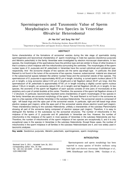 Spermiogenesis and Taxonomic Value of Sperm Morphologies of Two Species in Veneridae (Bivalvia: Heterodonta)