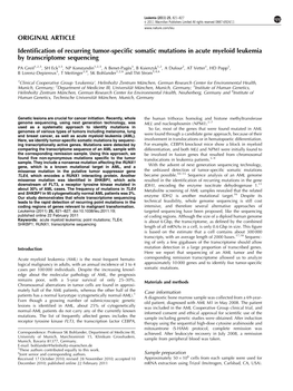 Identification of Recurring Tumor-Specific Somatic Mutations In