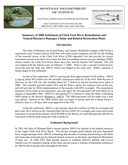 Summary of Clark Fork River Remediation and Natural Resource