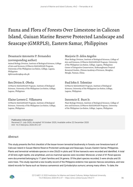 Fauna and Flora of Forests Over Limestone in Calicoan Island, Guiuan Marine Reserve Protected Landscape and Seascape (GMRPLS), Eastern Samar, Philippines