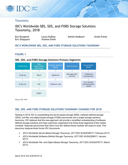 IDC's Worldwide SBS, SDS, and FOBS Storage Solutions Taxonomy, 2018