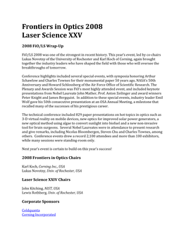 Frontiers in Optics 2008 Laser Science XXV