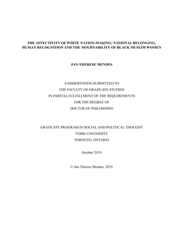 The Affectivity of White Nation-Making: National Belonging, Human Recognition and the Mournability of Black Muslim Women