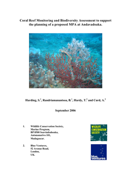 Coral Reef Monitoring and Biodiversity Assessment to Support the Planning of a Proposed MPA at Andavadoaka