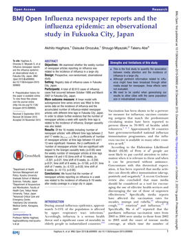 Influenza Newspaper Reports and the Influenza Epidemic