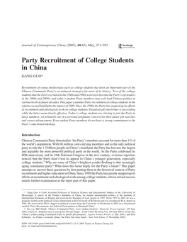 Party Recruitment of College Students in China GANG GUO*