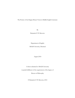 The Poetics of the Elegiac Dream Vision in Middle English Literature