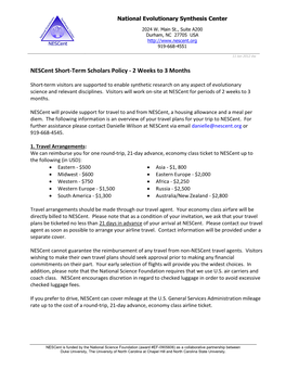 Nescent Short-Term Scholars Policy - 2 Weeks to 3 Months