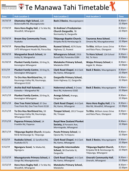 Te Manawa Tahi Timetable