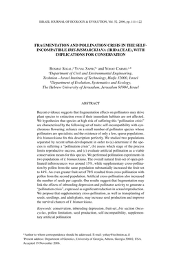 Fragmentation and Pollination Crisis in the Self Incompatible Iris