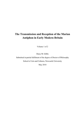 The Transmission and Reception of the Marian Antiphon in Early Modern Britain