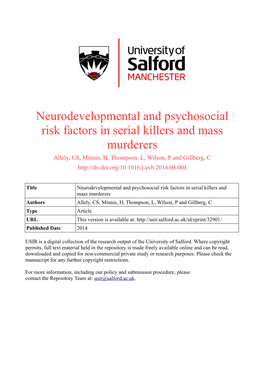 Neurodevelopmental and Psychosocial Risk Factors in Serial