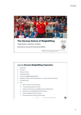 The German School of Weightlifting. Organization, Selection of Talent