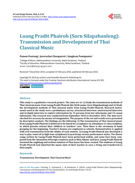 Transmission and Development of Thai Classical Music