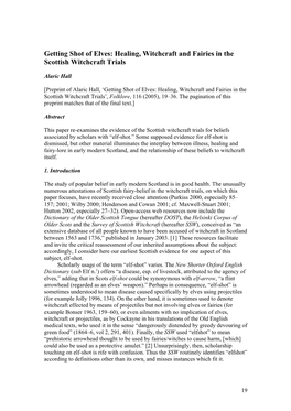 Getting Shot of Elves: Healing, Witchcraft and Fairies in the Scottish Witch Trials, by Alaric Hall