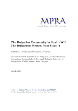 The Bulgarian Community in Spain (Will the Bulgarians Return from Spain?)