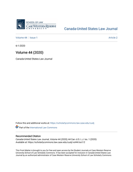 Canada-United States Law Journal Volume 44 (2020)