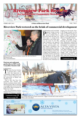 FEBRUARY 2015 a Voice of Riverview Park VOL.7 NO.1 Riverview Park Teetered on the Brink of Commercial Development