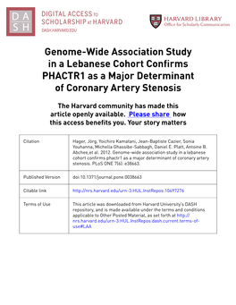 Genome-Wide Association Study in a Lebanese Cohort Confirms PHACTR1 As a Major Determinant of Coronary Artery Stenosis