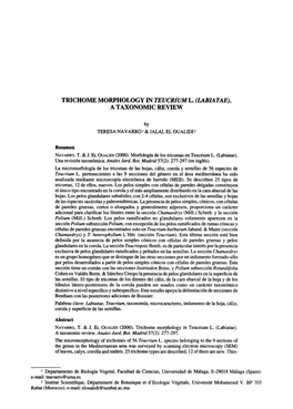 Trichome Morphologyin Teucrium L. (Labiatae). a Taxonomic Review