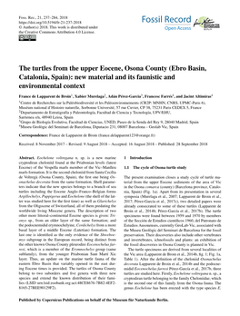 The Turtles from the Upper Eocene, Osona County (Ebro Basin, Catalonia, Spain): New Material and Its Faunistic and Environmental Context