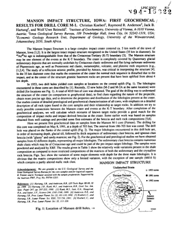 Manson Impact Structure, Iowa: First Geochemical/ Results for Drill Core M-1