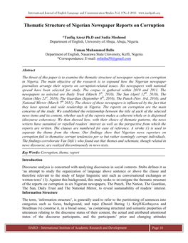 Thematic Structure of Nigerian Newspaper Reports on Corruption