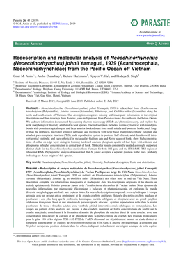 (Neoechinorhynchus) Johnii Yamaguti, 1939 (Acanthocephala, Neoechinorhynchidae) from the Paciﬁc Ocean Off Vietnam