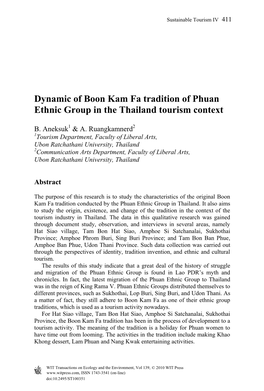 Dynamic of Boon Kam Fa Tradition of Phuan Ethnic Group in the Thailand Tourism Context