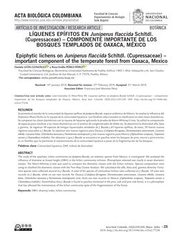 LÍQUENES EPÍFITOS EN Juniperus Flaccida Schltdl. (Cupressaceae) – COMPONENTE IMPORTANTE DE LOS BOSQUES TEMPLADOS DE OAXACA